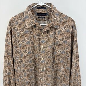 Daniel Cremieux Button Up Shirt Mens XL Brown Paisley Long Sleeve Italian Fabric
